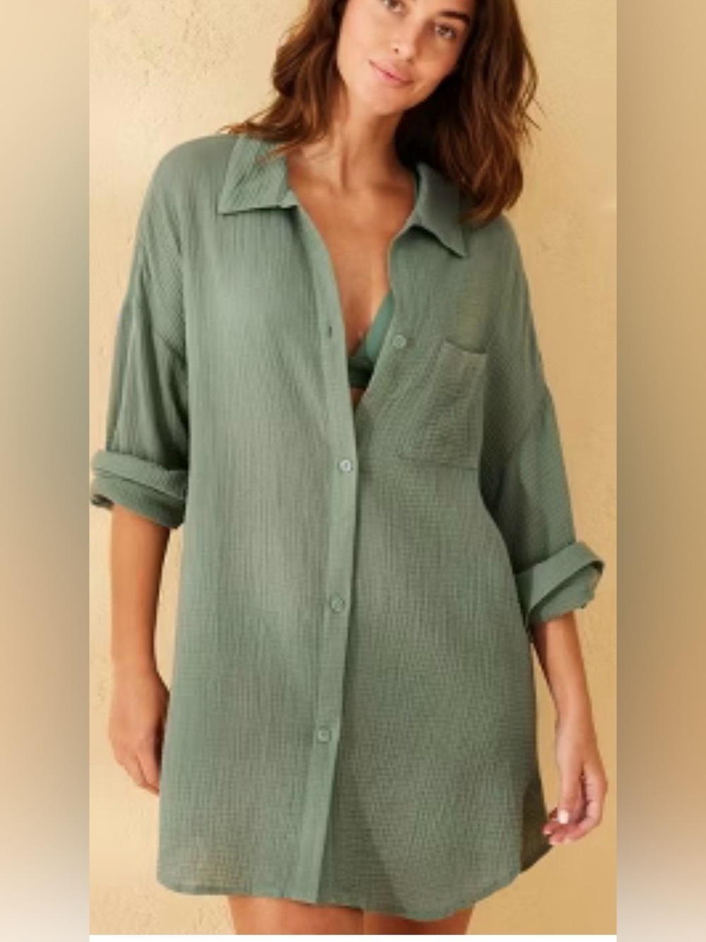 Shade & Shore Button-Front Relaxed Shirt Women's Gauze Cover Up Shirtdress